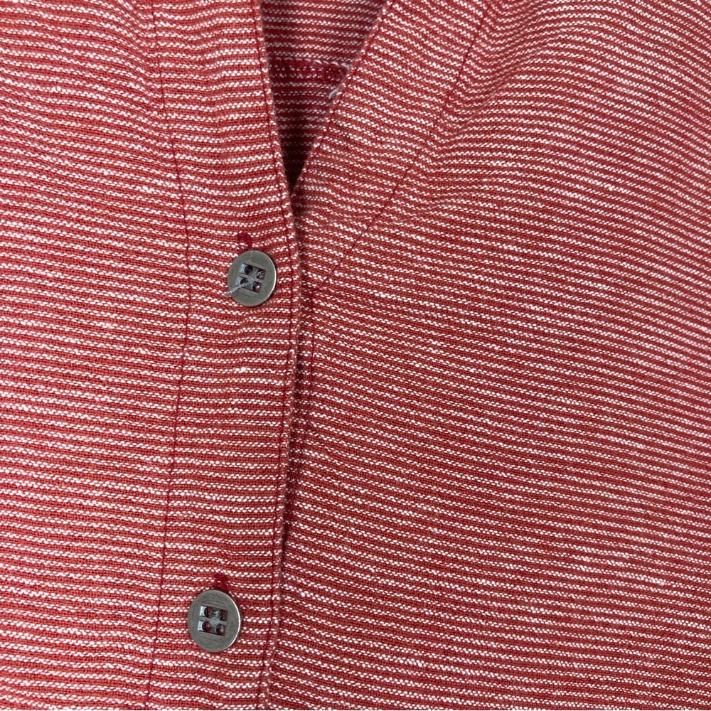 Chicos Women's Linen Shirt Red White Striped Button Down  3/4 Sleeve Size 1 - Picture 8 of 12
